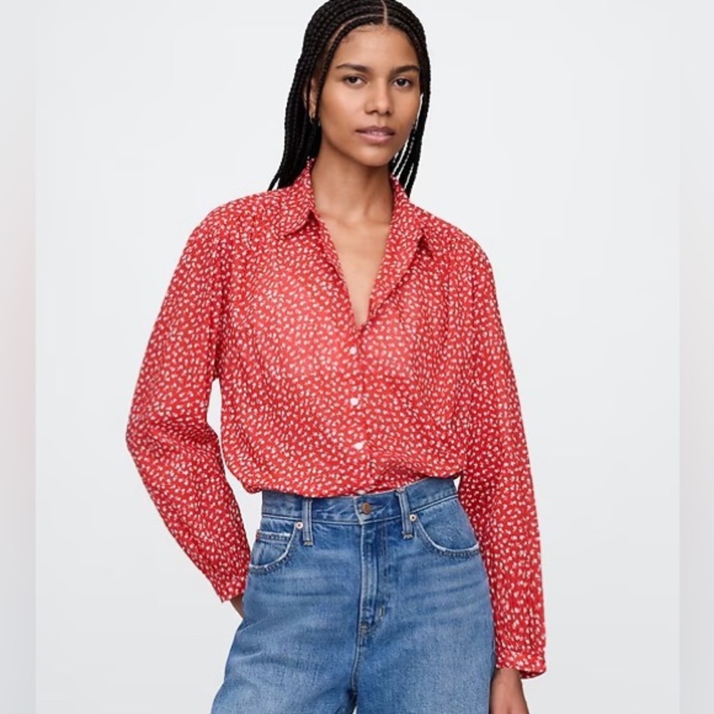 GAP Relaxed Button-Front Blouse, NWT - Picture 2 of 12